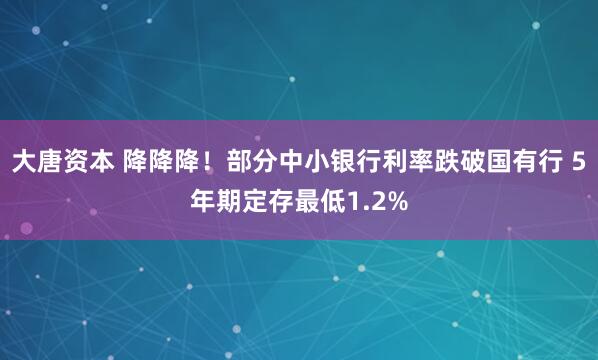 大唐资本 降降降！部分中小银行利率跌破国有行 5年期定存最低1.2%